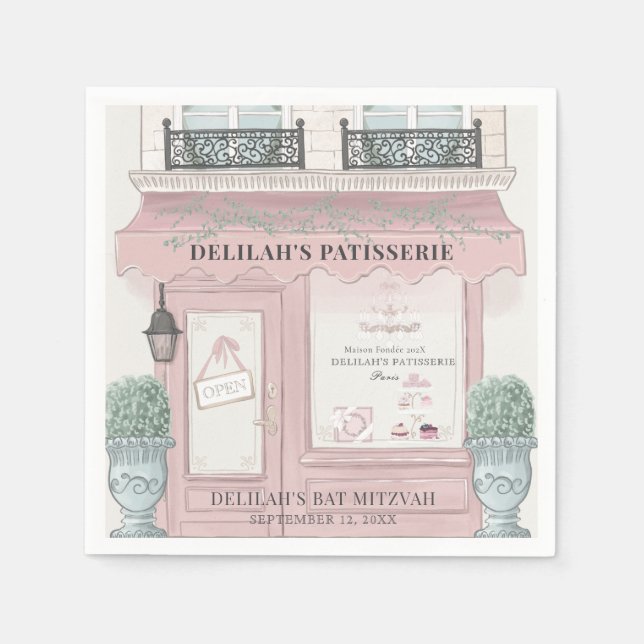 Servilleta De Papel Panadería francesa Paris Pink Bat Mitzvah (Anverso)
