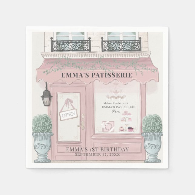 Servilleta De Papel Panadería Francesa Patisserie Paris Pink 1er cumpl (Anverso)