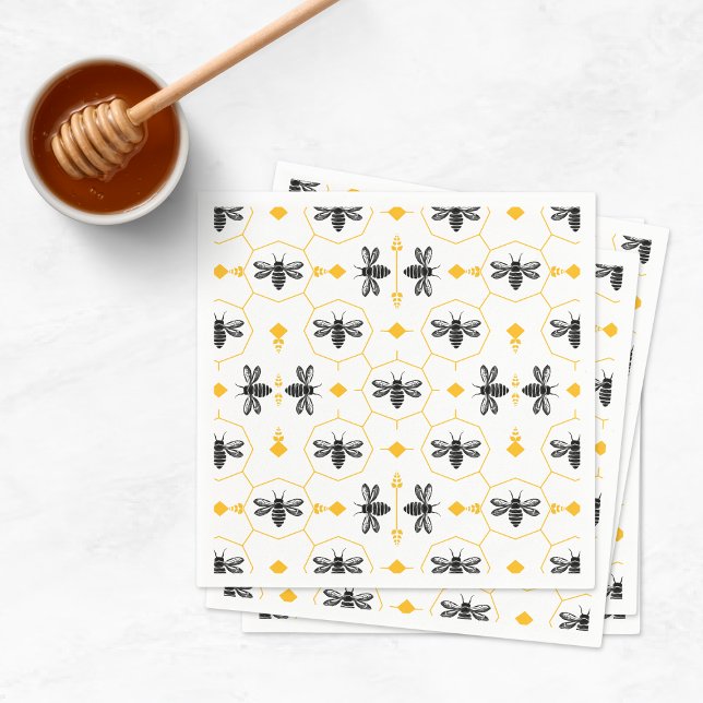 Servilleta De Papel Panal de Abeja Amarilla Fiesta de Cumpleaños de Ve (Yellow Bee Honeycomb Kids Summer Birthday Party Napkins)