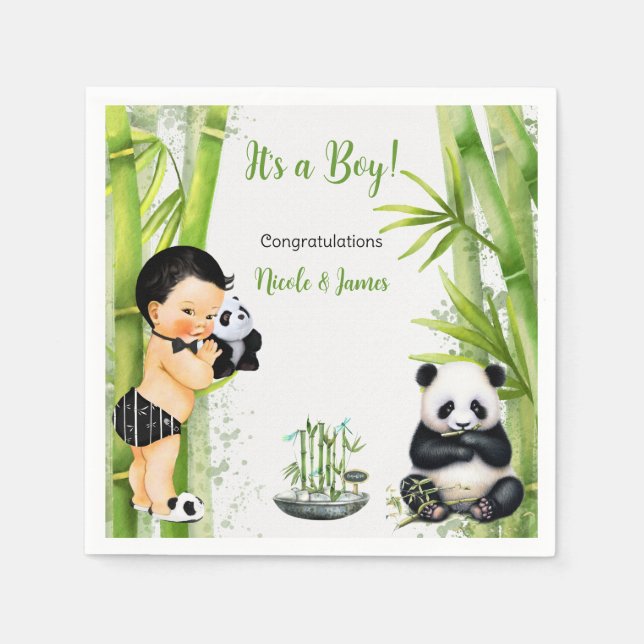 Servilleta De Papel Panda Bamboo Tema niño bebé Verde Blanco negro (Anverso)
