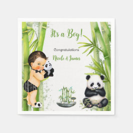Servilleta De Papel Panda Bamboo Tema niño bebé Verde Blanco negro