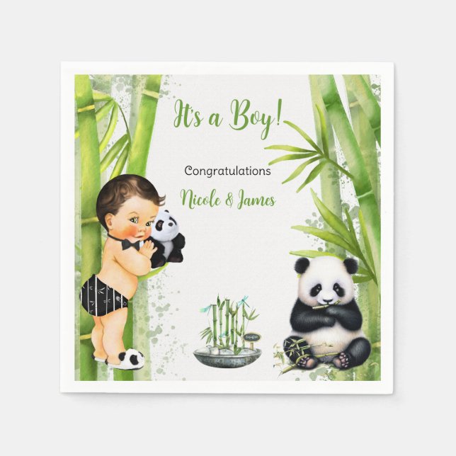 Servilleta De Papel Panda Bamboo Tema niño bebé Verde Blanco negro (Anverso)
