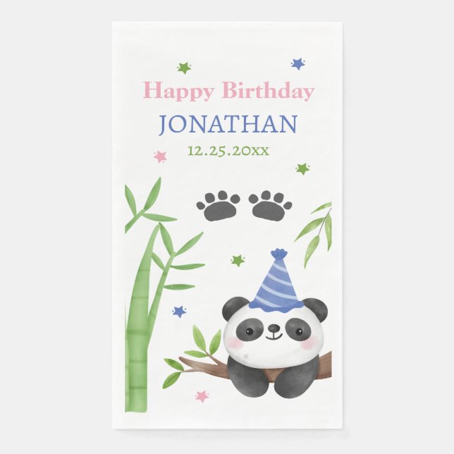 Servilleta De Papel Panda Bear Green Bamboo Kids Birthday  (Anverso)