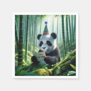 Servilleta De Papel Panda Bear leyendo una tarjeta de cumpleaños
