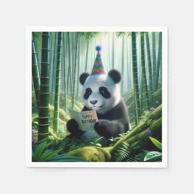 Servilleta De Papel Panda Bear leyendo una tarjeta de cumpleaños (Anverso)