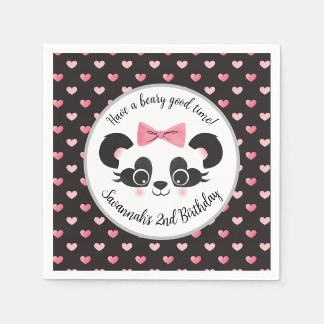 Servilleta De Papel Panda Bear Pink Girls Birday Party (Anverso)