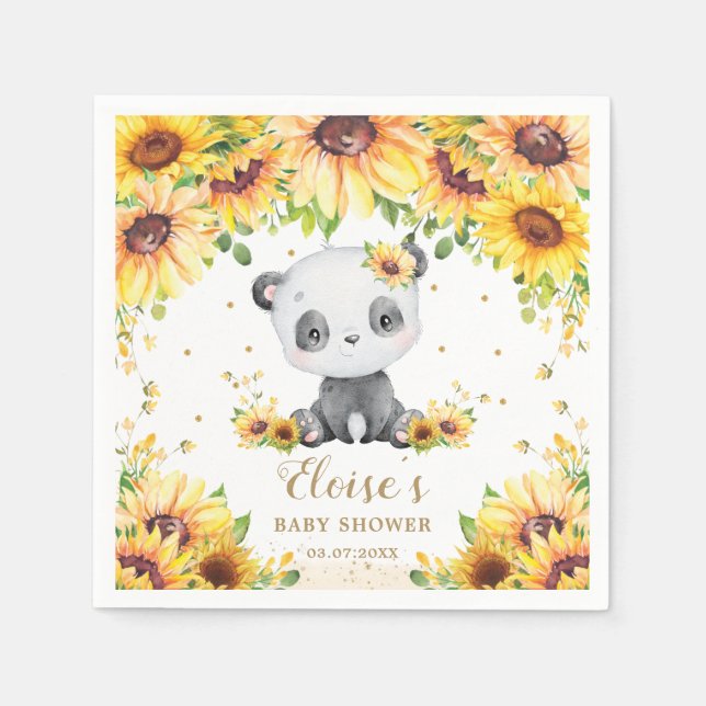 Servilleta De Papel Panda Bear Sunflower Baby Shower Birthday Party (Anverso)
