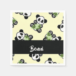 Servilleta De Papel Panda bear with green bamboo leaves
