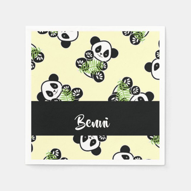 Servilleta De Papel Panda bear with green bamboo leaves (Anverso)