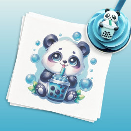 Servilleta De Papel Panda Beber té de burbuja de Boba azul