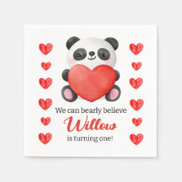 Servilleta De Papel Panda Chica con corazones Valentine primer cumplea