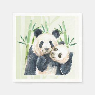 Servilleta De Papel Panda color agua rompe con mamá y bebé en Bambú