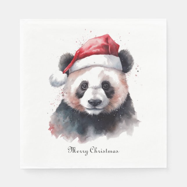Servilleta De Papel Panda de Navidad Holly Jolly, personalizado (Anverso)
