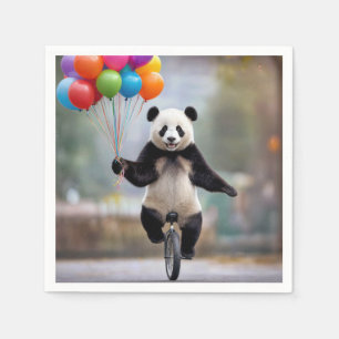 Servilleta De Papel Panda en un monociclo con ramo de globos