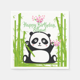 Servilleta De Papel Panda feliz con flores de bambú y cerezo