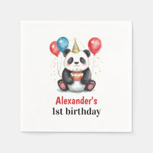 Servilleta De Papel Panda lindo con globos y pastel primer cumpleaños
