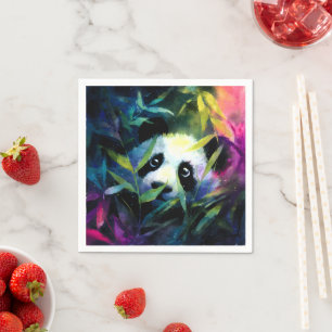 Servilleta De Papel Panda Peeking Bamboo Watercolor