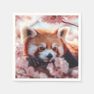 Servilleta De Papel Panda Rojo Entre Flores De Cerezo