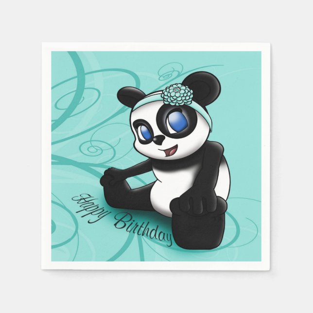 Servilleta De Papel Panda Turquoise Birthday (Anverso)