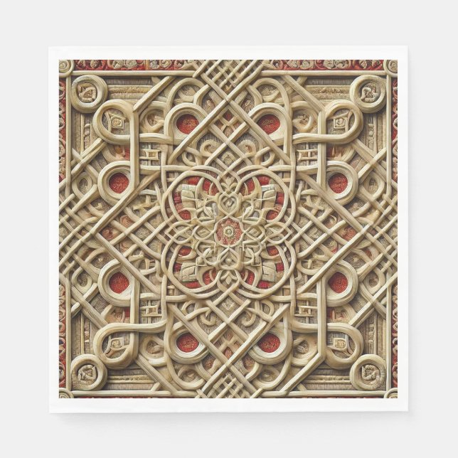 Servilleta De Papel Panel de madera geométrico con decoración compleja (Anverso)