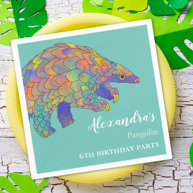 Servilleta De Papel Pangolin Colorful Birthday Party (Cute pangolin colorful personalized 6th birthday party paper napkins)