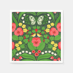Servilleta De Papel Pansias rojas, pájaros y mariposas