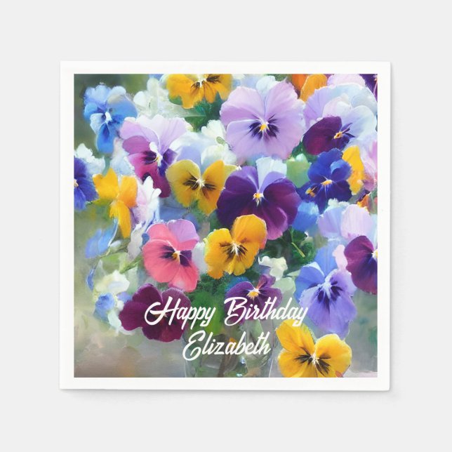 Servilleta De Papel Pansies Happy Birthday (Anverso)