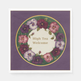 Servilleta De Papel Pansy High Tea Napkins • Deep Plum & Gold