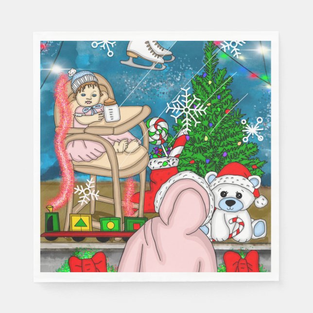 Servilleta De Papel Pantalla de la ventana Navidades nostálgicos dibuj (Anverso)