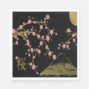 Servilleta De Papel Pantalla Japonesa Rosa Sakura Dorado Negro