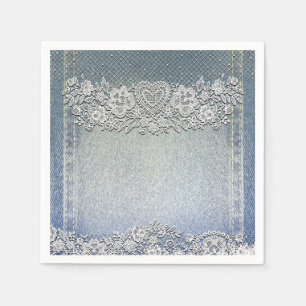 Servilleta De Papel Pantalón de mezclilla azul y encaje blanco con cor