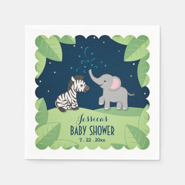Servilleta De Papel Pantalones Baby Shower Elephant & Zebra Safari (Anverso)
