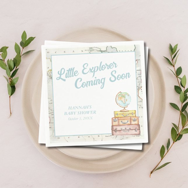 Servilleta De Papel Pantalones Baby Shower personalizados de Little Ex (Personalized Little Explorer Baby Shower Napkins)