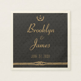 Servilleta De Papel Pantalones Bodas Náuticos Negros Y Oro