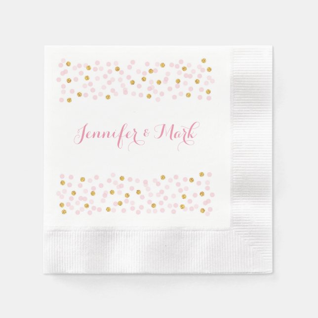 Servilleta De Papel Pantalones Bodas personalizados de Confetti Rosa y (Anverso)