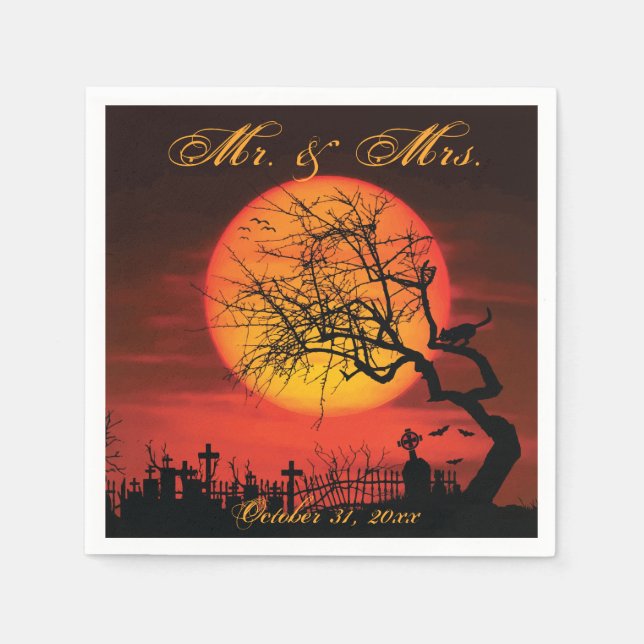 Servilleta De Papel Pantalones de Boda de Halloween negros y Naranjas (Anverso)