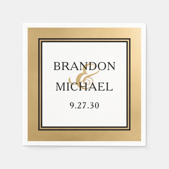 Servilleta De Papel Pantalones de Boda moderno LGBTQ Gold (Anverso)