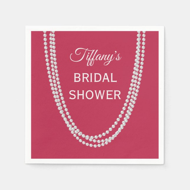 Servilleta De Papel Pantalones de ducha de la novia Magenta y Pearls (Anverso)