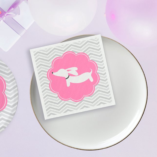 Servilleta De Papel Pantalones de Fiesta de Baby Shower rosa Dachshund (Pink dachshund party supplies - cute doxie baby shower paper napkins)