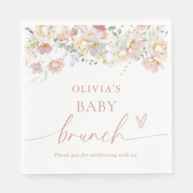 Servilleta De Papel Pantalones de papel de Baby Shower con flores y bo (Anverso)