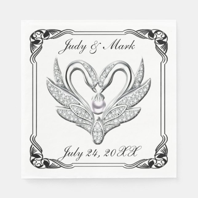 Servilleta De Papel Pantalones de papel de cisne negro plateado (Anverso)