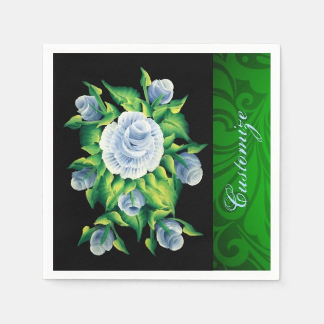 Servilleta De Papel Pantalones de Rosas azules pintados a mano (Anverso)