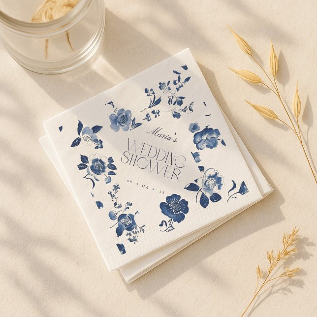 Servilleta De Papel Pantalones Delft Blue Bridal Shower | Toile Floral (Subido por el creador)