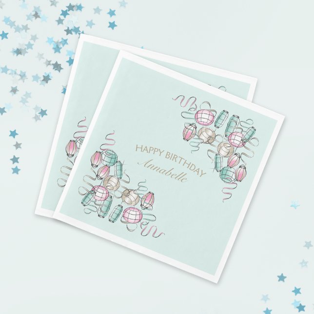 Servilleta De Papel Pantalones Fiestas de linternas y cintas de China (Party Napkin. Lanterns & Ribbons.)