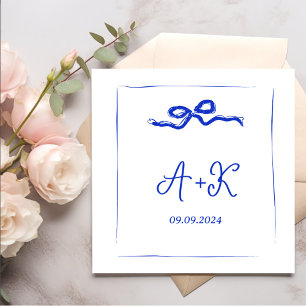 Servilleta De Papel Pantalones Monograma de Boda azul dibujado a mano