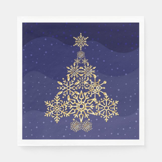 Servilleta De Papel Pantalones Navidades Blue and Gold Snowflake Tree (Anverso)