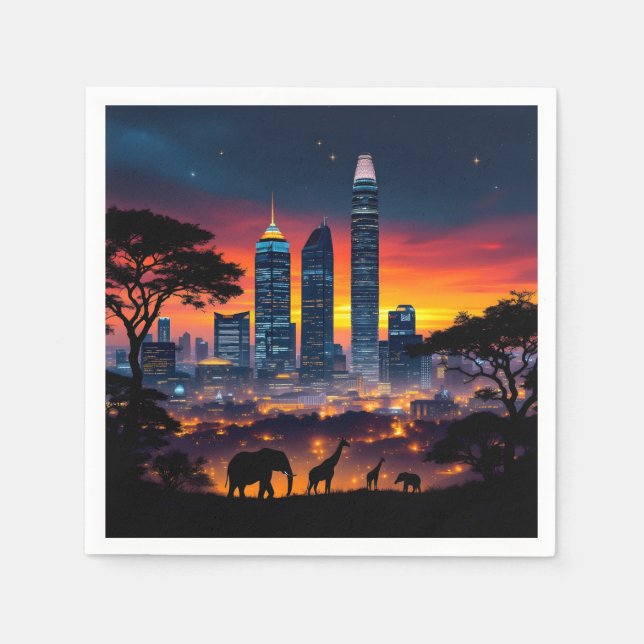Servilleta De Papel Pantalones Sunset de Wildlife City Skyline (Anverso)