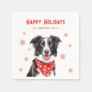 Servilleta De Papel Pañuelo de corazón rojo de Border Collie festivo d