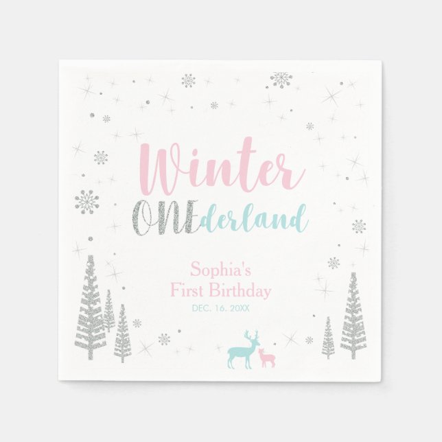 Servilleta De Papel Pañuelo de cumpleaños Pink & Blue Winter Onederlan (Anverso)
