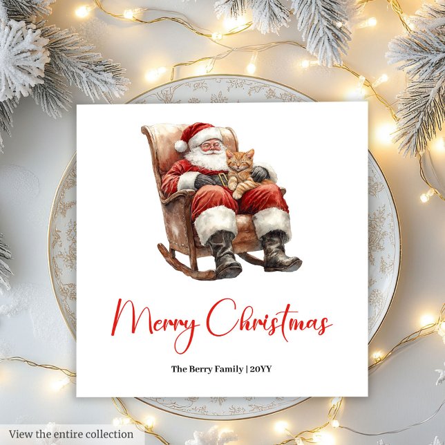 Servilleta De Papel Papa Noel alegre Servilletas de Navidad personaliz (Merry Santa Claus Custom Editable Christmas Napkin)